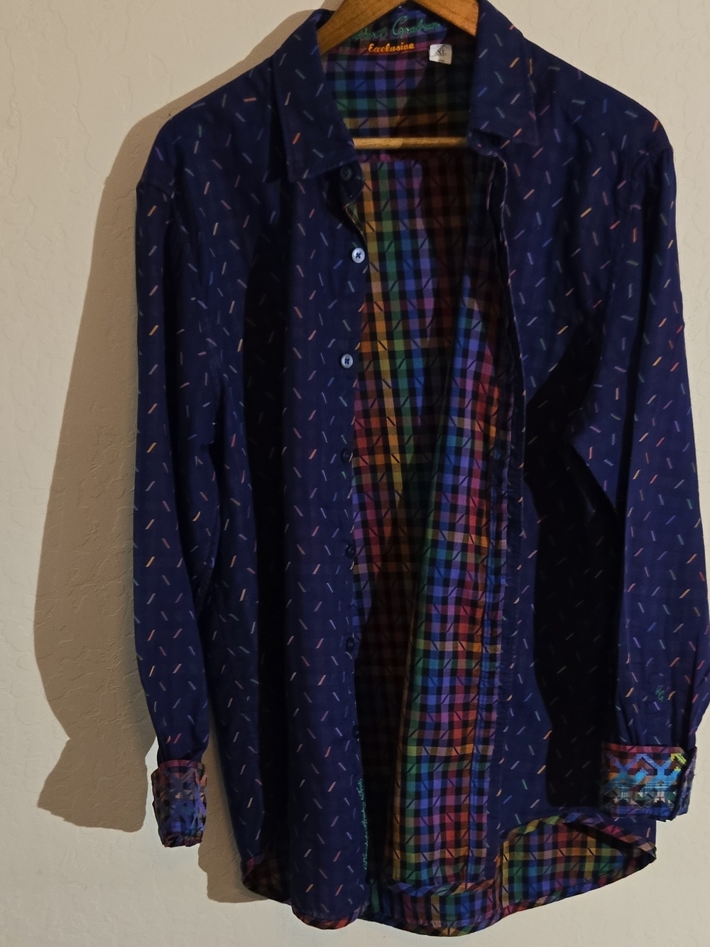 Men's Navy Patterned Button-Up Shirt by Unknown Brand